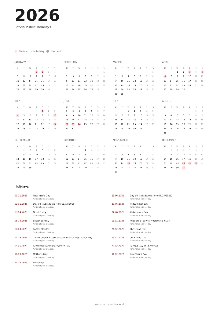 Spain — PDF calendar preview